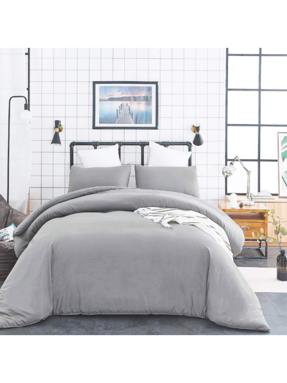 Light Grey Queen Comforter Set - Soft Solid Silver Gray Bedding for All Ages